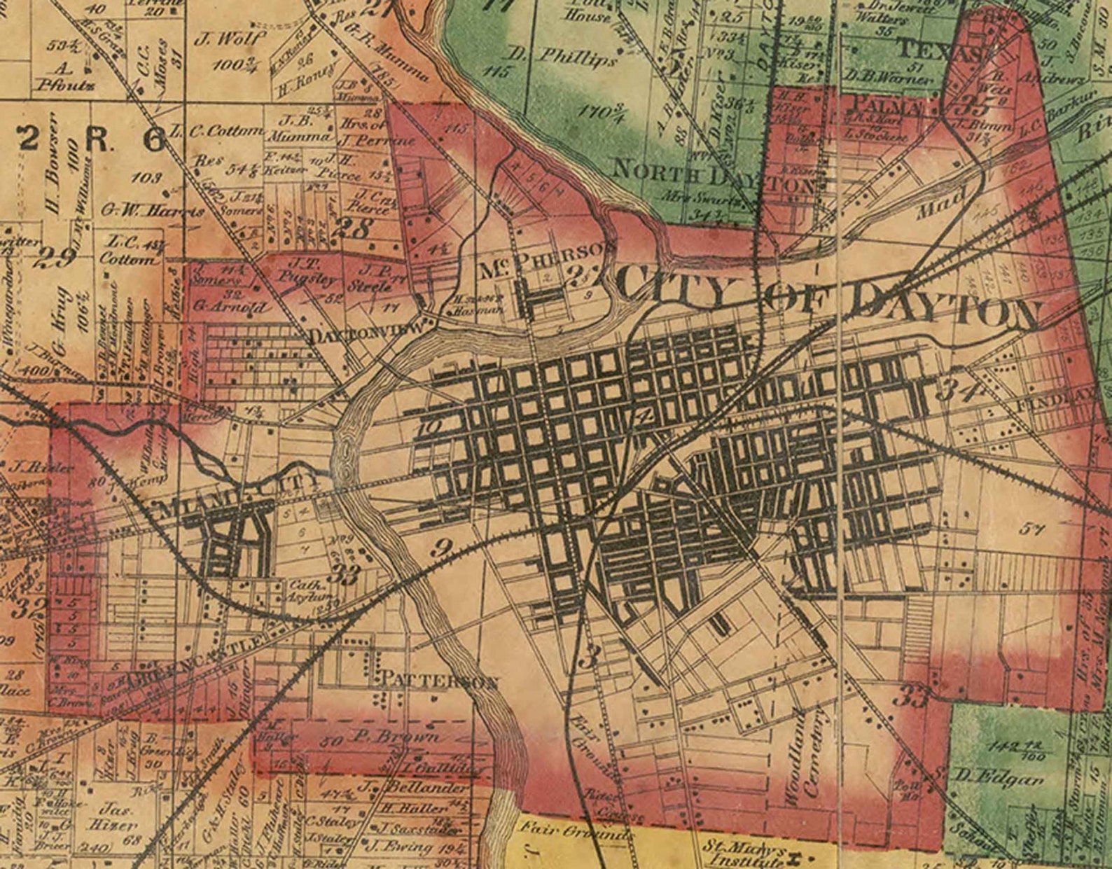 Montgomery County Ohio 1869 Old Wall Map Reprint With Etsy