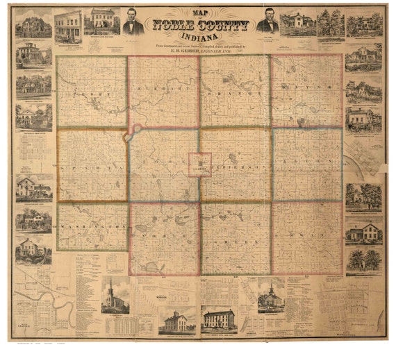 Indiana Property Owner Map Noble County Indiana 1860 Old Wall Map Reprint With | Etsy Australia