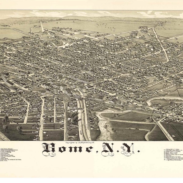 Rome - 1886 Birds Eye View - New York - Reprint