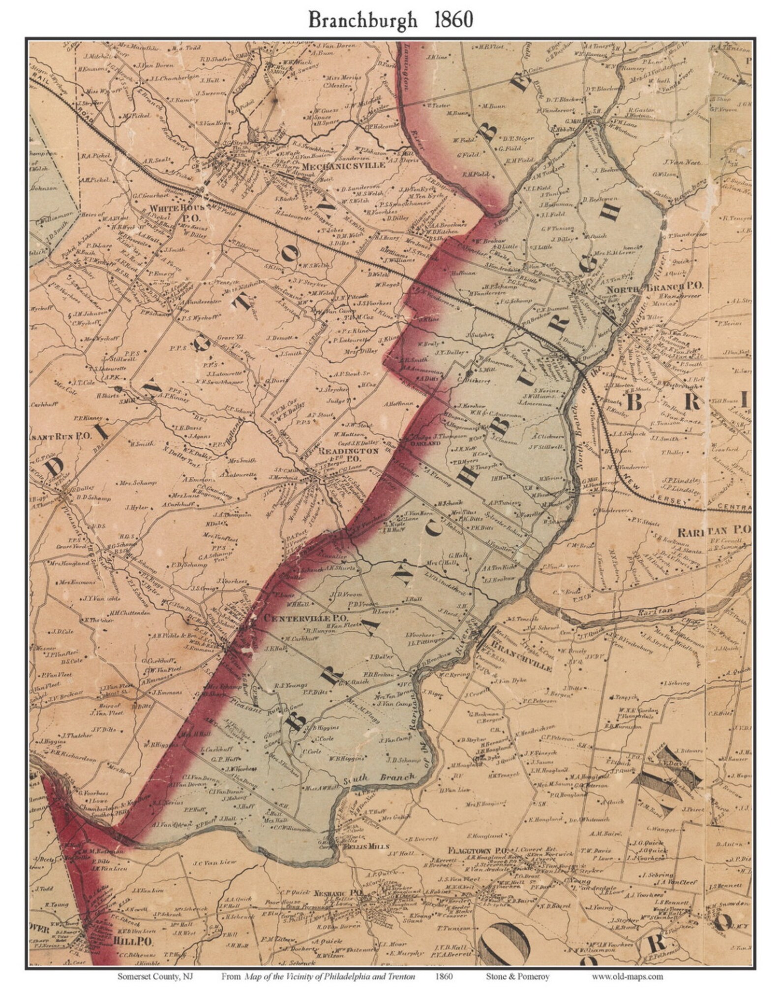 Somerset County New Jersey 1860 Old Wall Map Custom Etsy