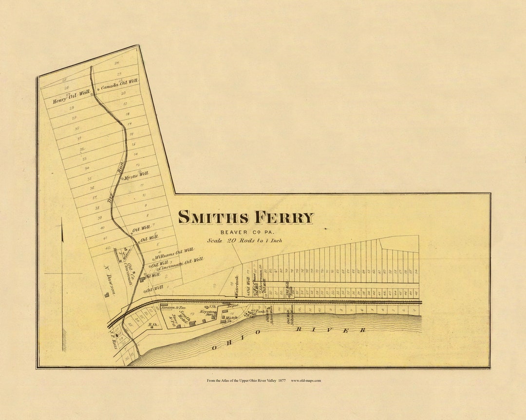 Smiths Ferry 1877 Old Town Map Beaver County Pennsylvania Ohio Valley