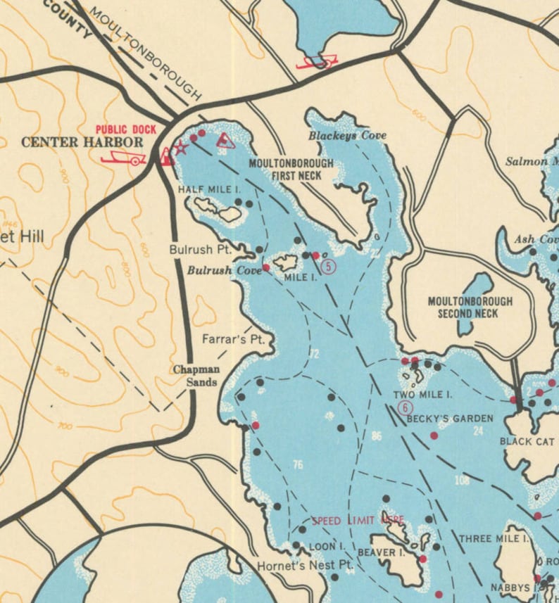 Lake Winnipesaukee 196667 Navigation Map Islands Coves Etsy Norway