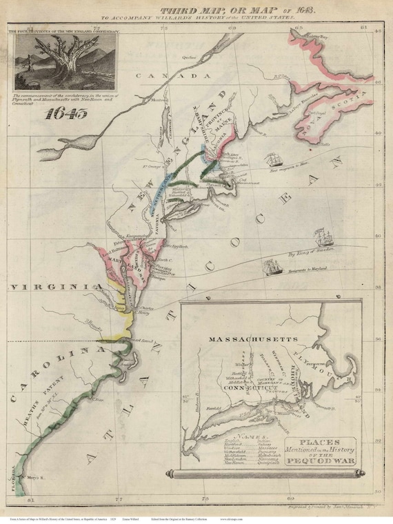 Third Map of the United States of America, 1645 - New England
