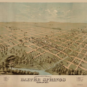 Baxter Springs Kansas - 1871 - Birds Eye View Reprint