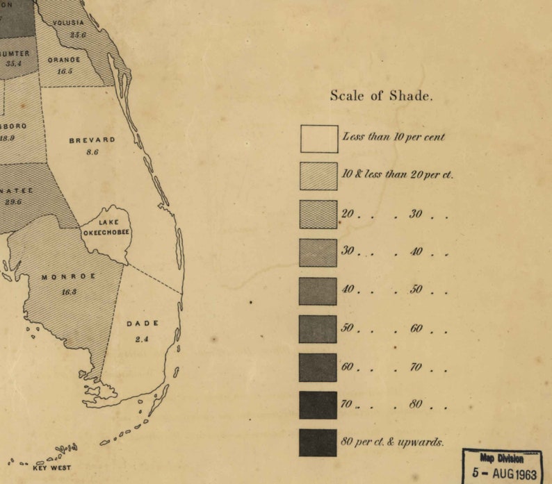 Southern States Census Map 1861 Slave Population Density United States Reprint USA Regional Southeast image 5
