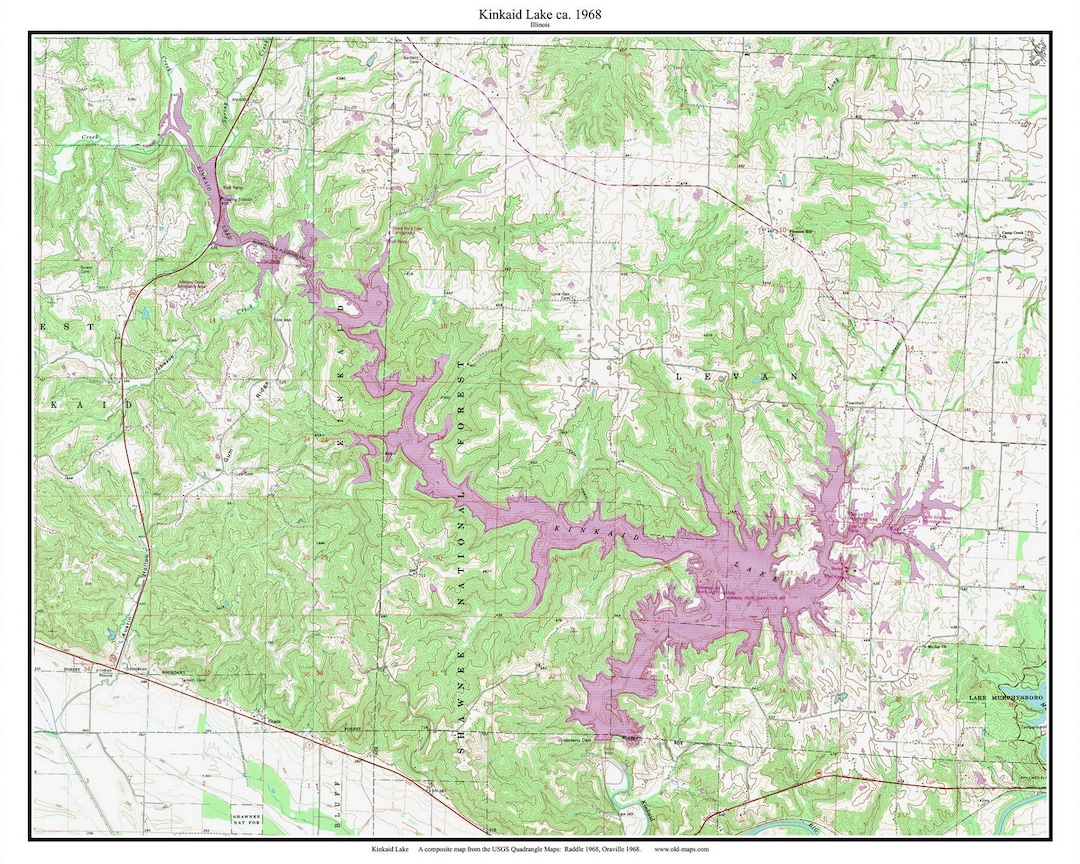 Kinkaid Lake 1968 USGS Old Topographic Map Custom Composite Illinois