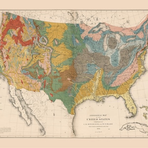 USA Geological Map 1874 Reprint 9th Census Atlas