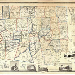 Bradford County Pennsylvania 1858 PA Archives Map - Old Wall Map with Homeowner Names - Genealogy - Reprint