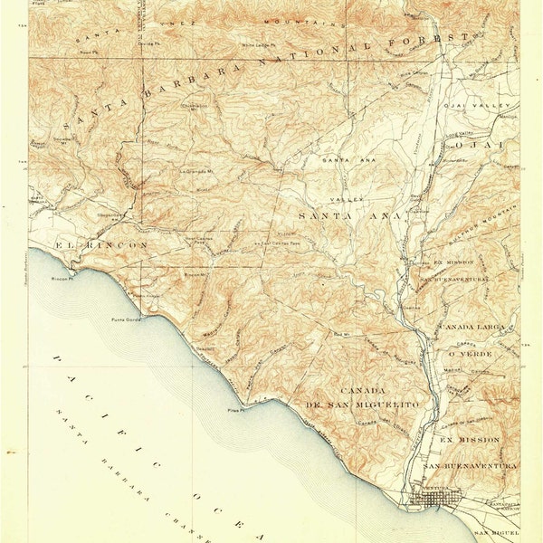 Ventura 1904 Old Topo Map - Edited reprint of the original quad - 15x15 USGS Topographic California