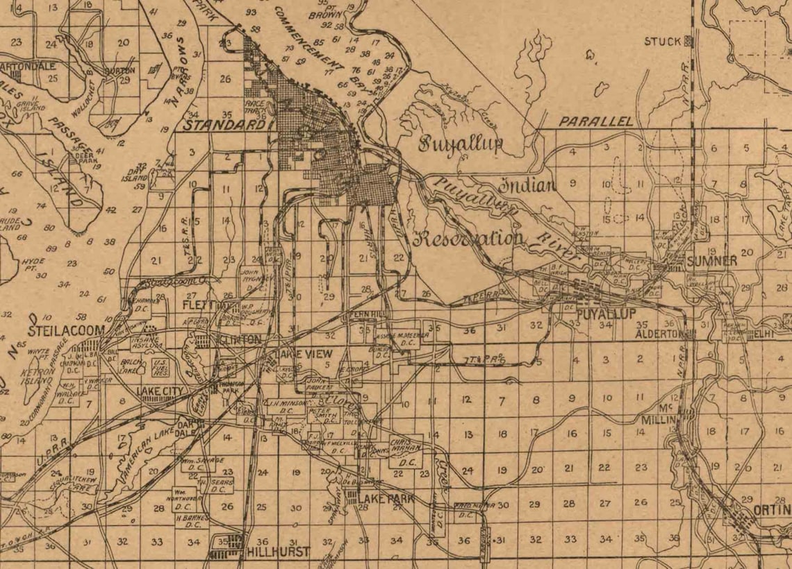 Pierce County Washington 1890 Land Owners Names Old Map Etsy