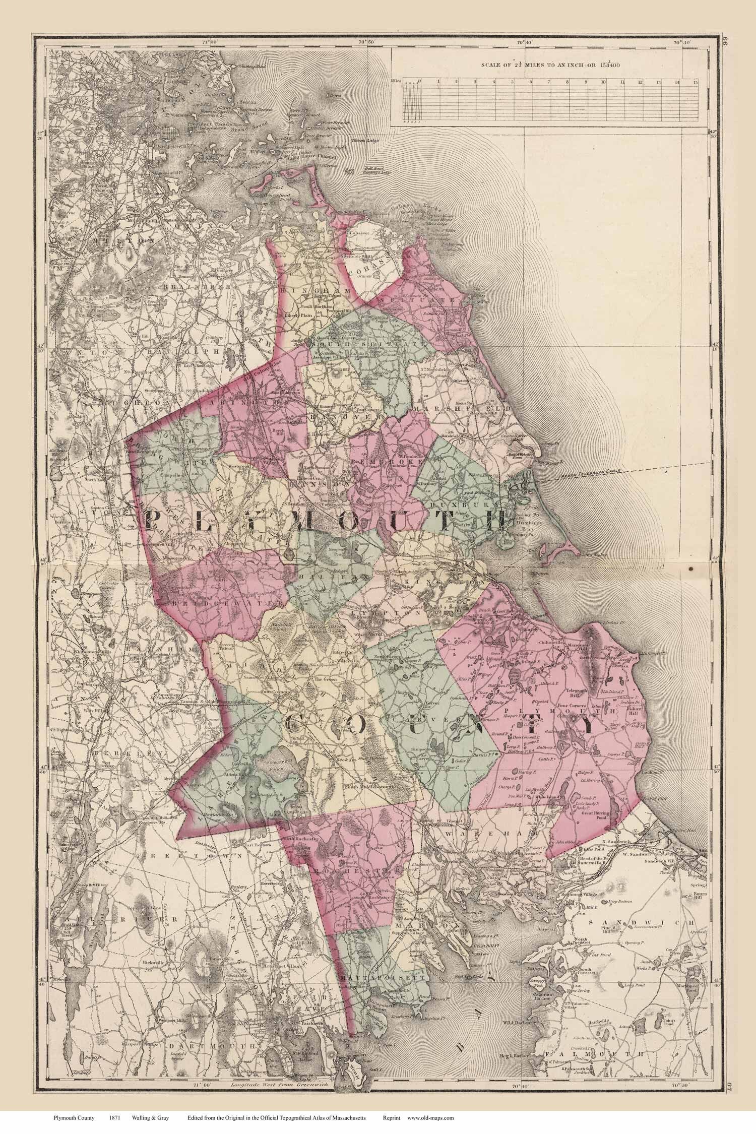 Map Of Plymouth County Ma Plymouth County 1871 Map Massachusetts Walling And Gray | Etsy Australia