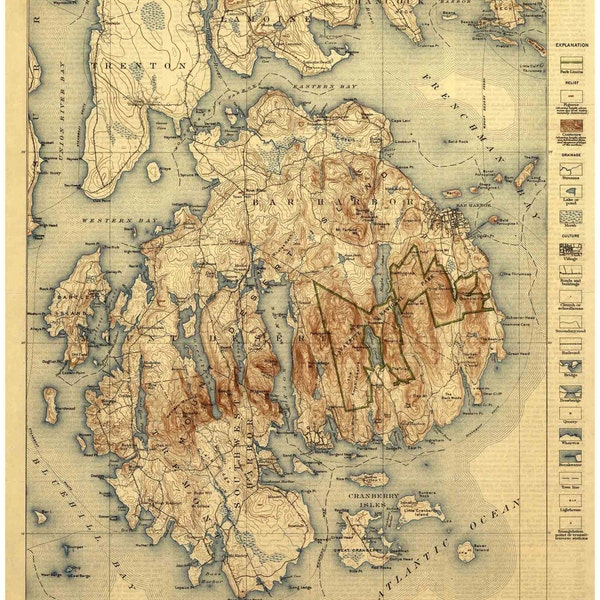 Acadia National Park 1922 Old Map  Maine - USGS Topographical  Reprint LC MDI