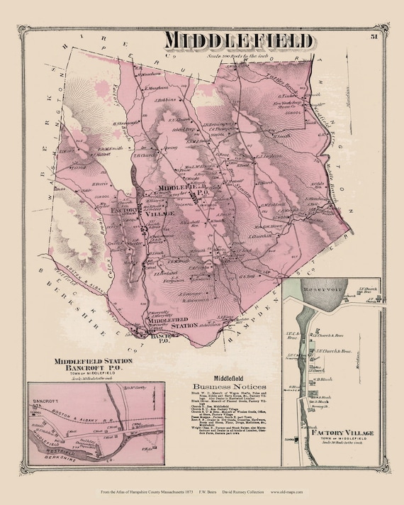 Middlefield 1873 Old Town Map Reprint Hampshire County Etsy