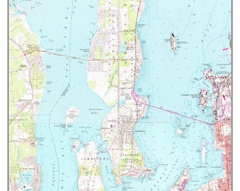 Jamestown - 1984 Old Topographic Map USGS Conanicut Island Beaver Neck Jamestown Shores Burnside Custom Composite Reprint Rhode Island 7x7