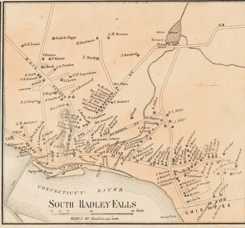 Hampshire County Massachusetts 1856 Old Wall Map Reprint Etsy