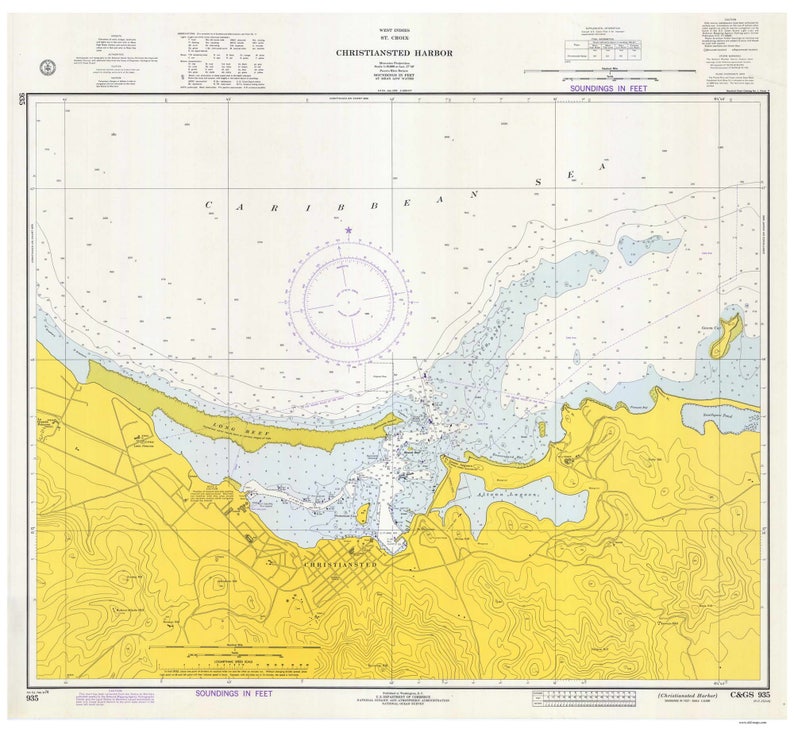 Christiansted Harbor St Croix 1974 Nautical Map Reprint AC Harbors PRV 935 image 1