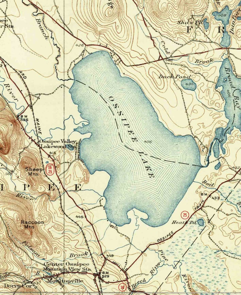 Ossipee Lake 1928 Old Topographic Map by USGS Custom Etsy