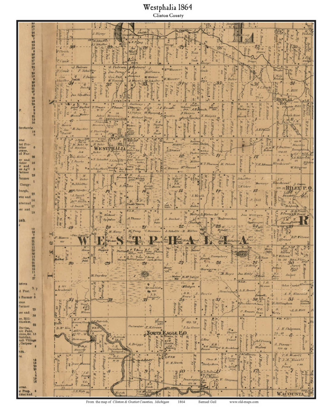 Westphalia 1864 Old Town Map With Homeowner Names Michigan Etsy