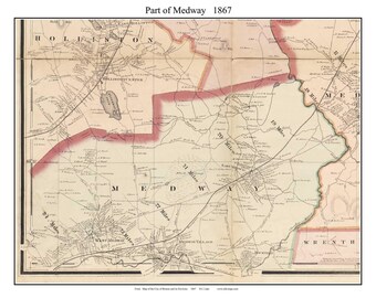 Medway (Part of), Massachusetts 1867 Old Town Map with Homeowner Names - Reprint Boston Environs   MA TM C
