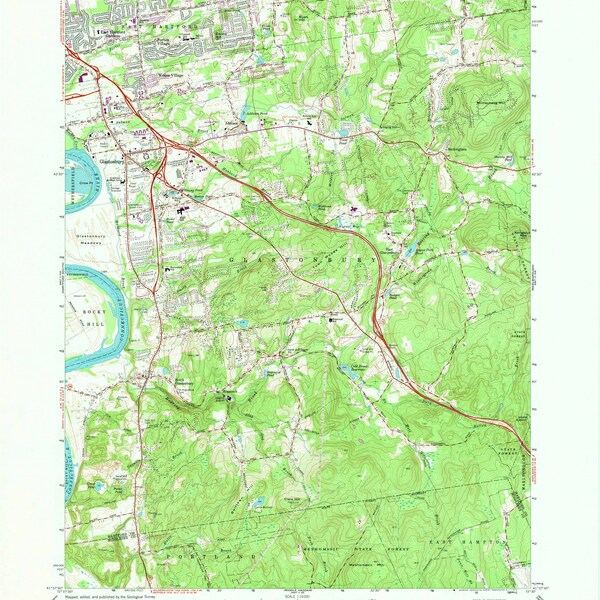 Glastonbury 1964 Old Topo Map -  Connecticut River, East Hartford, Meshomasic Mountain -7x7 USGS Topographic quad reprint 330572 Connecticut