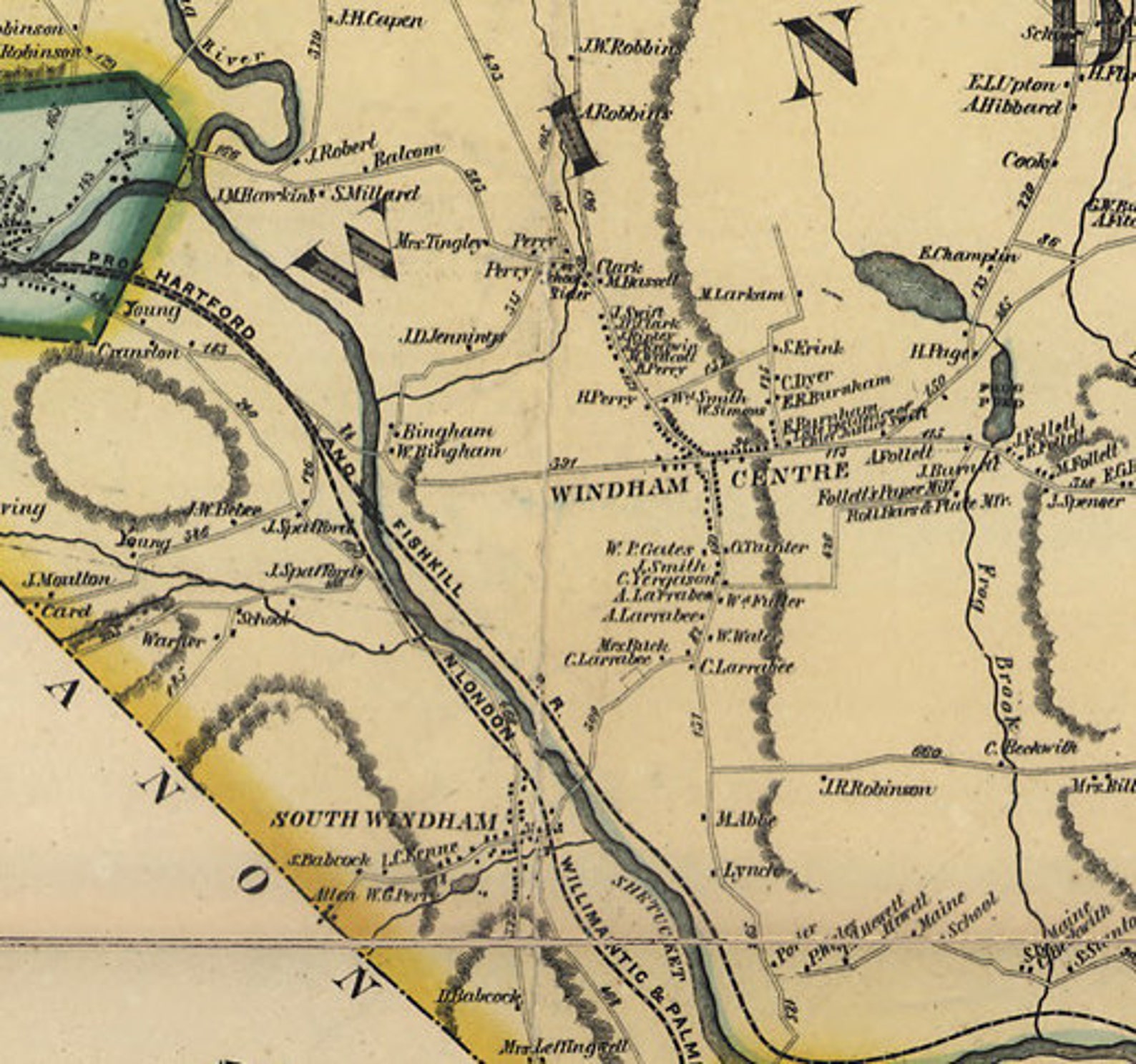 Windham County Connecticut 1856 Old Wall Map Reprint With Etsy