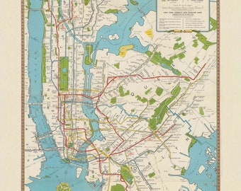 1940 Subway Map Hagstrom's Rapid Transit  Old Map - New York City Reprint -  Subway