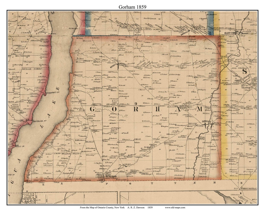 Gorham 1859 Old Town Map With Homeowner Names New York Etsy