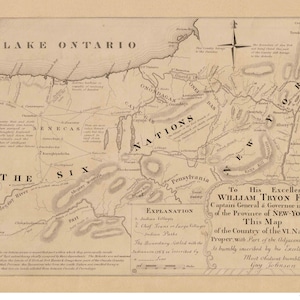 Six Nations Indian Region 1771  Old Map - Historic - Senecas Oneidas Cayugas Onondagas - Reprint New York Regional
