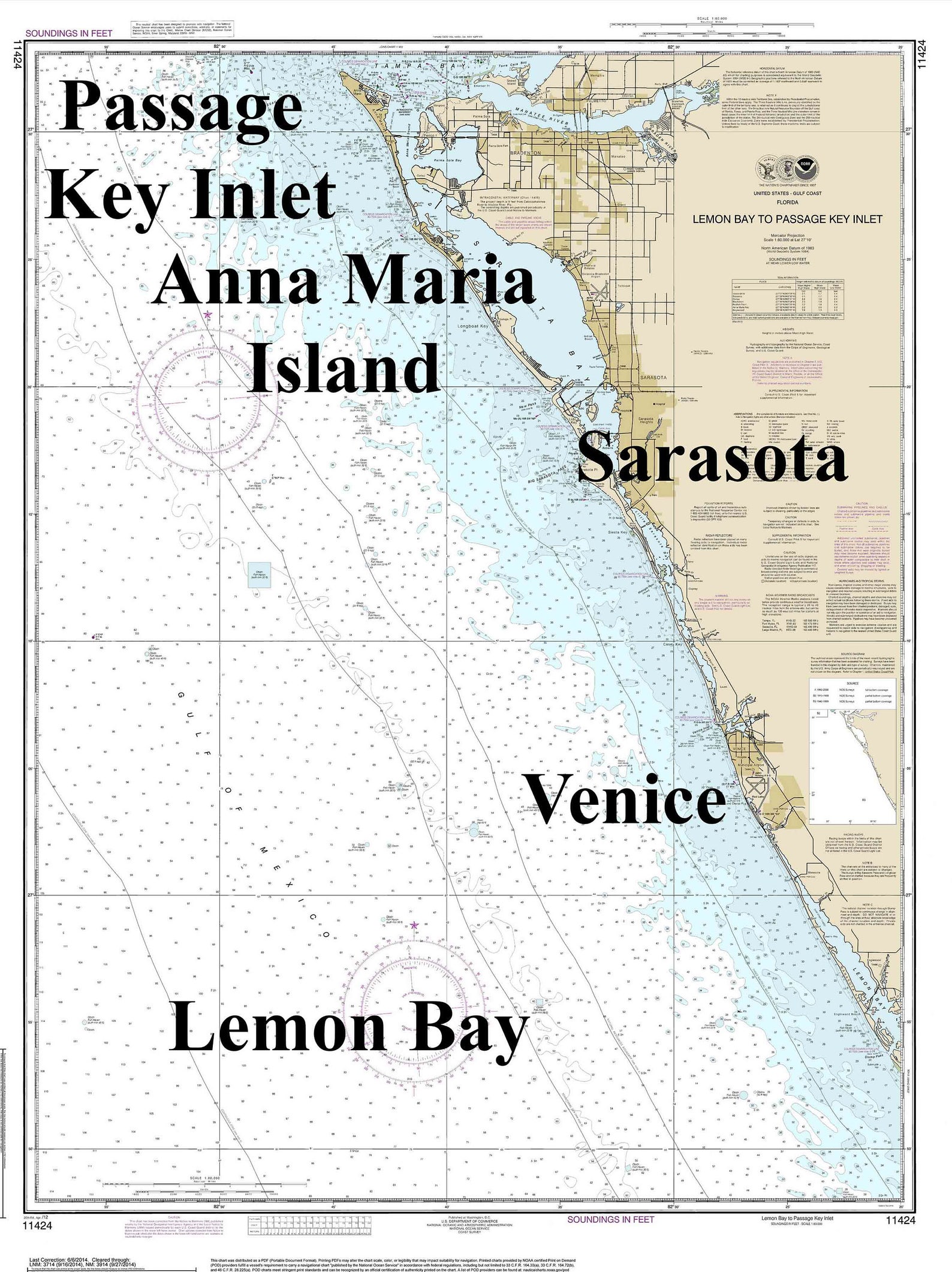 Lemon Bay to Passage Key Inlet 1930 Nautical Map Sarasota Venice Anna ...