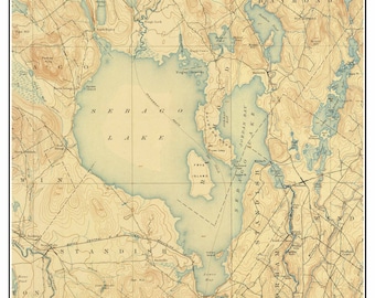 Sebago Lake - ca 1898 Old Topographic Map USGS  Custom Composite Reprint - Maine 1