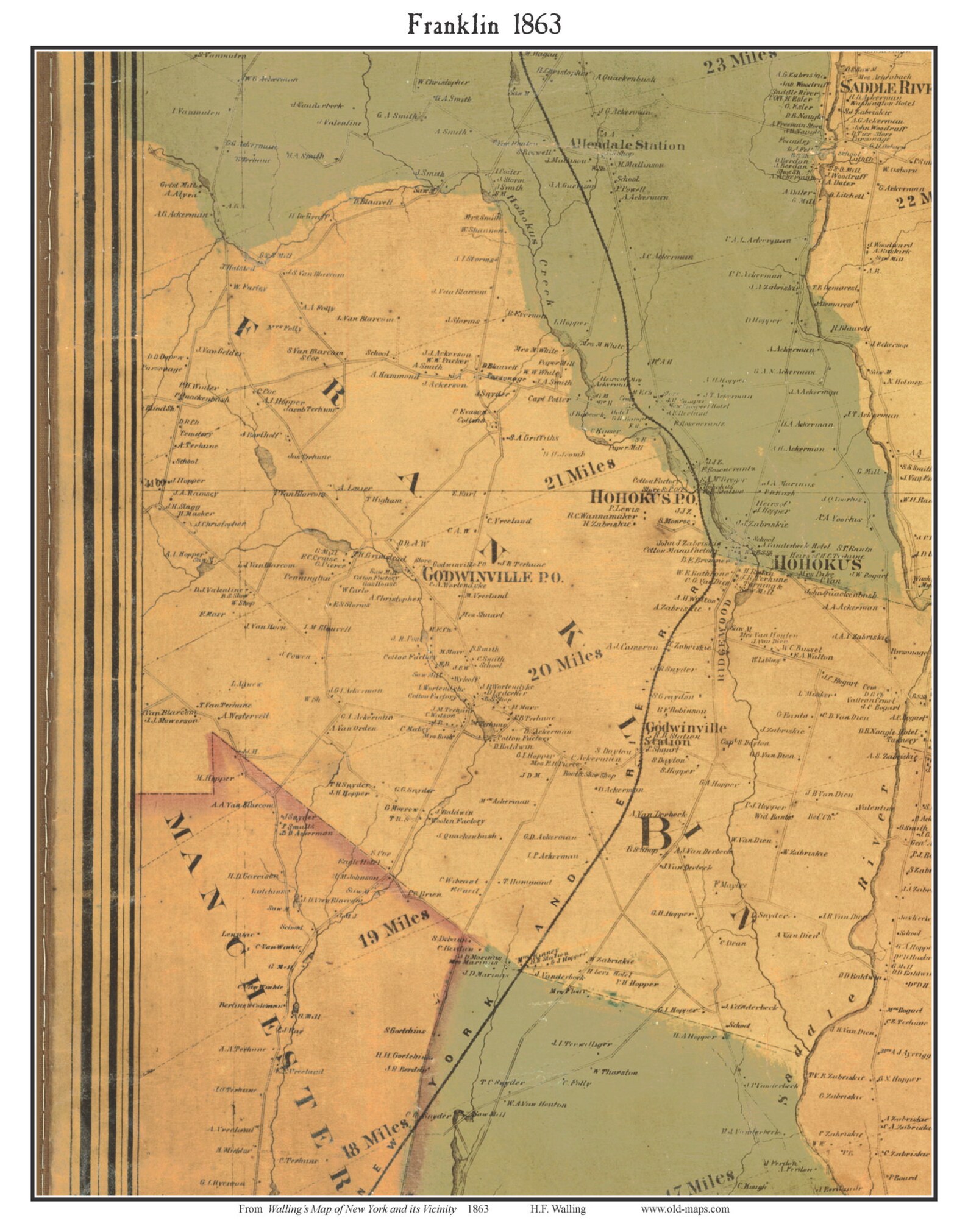 Franklin 1863 Old Town Map With Homeowner Names New Jersey Etsy