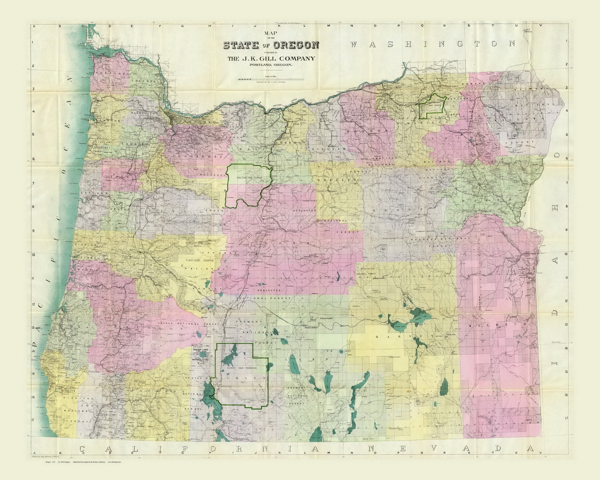 Oregon 1911 - State Map - Old Map Reprint - Etsy