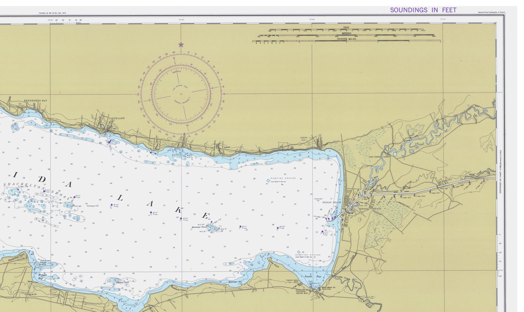 Oneida Lake 1977 Nautical Map Reprint 40000 Great Lakes NY 3 Etsy