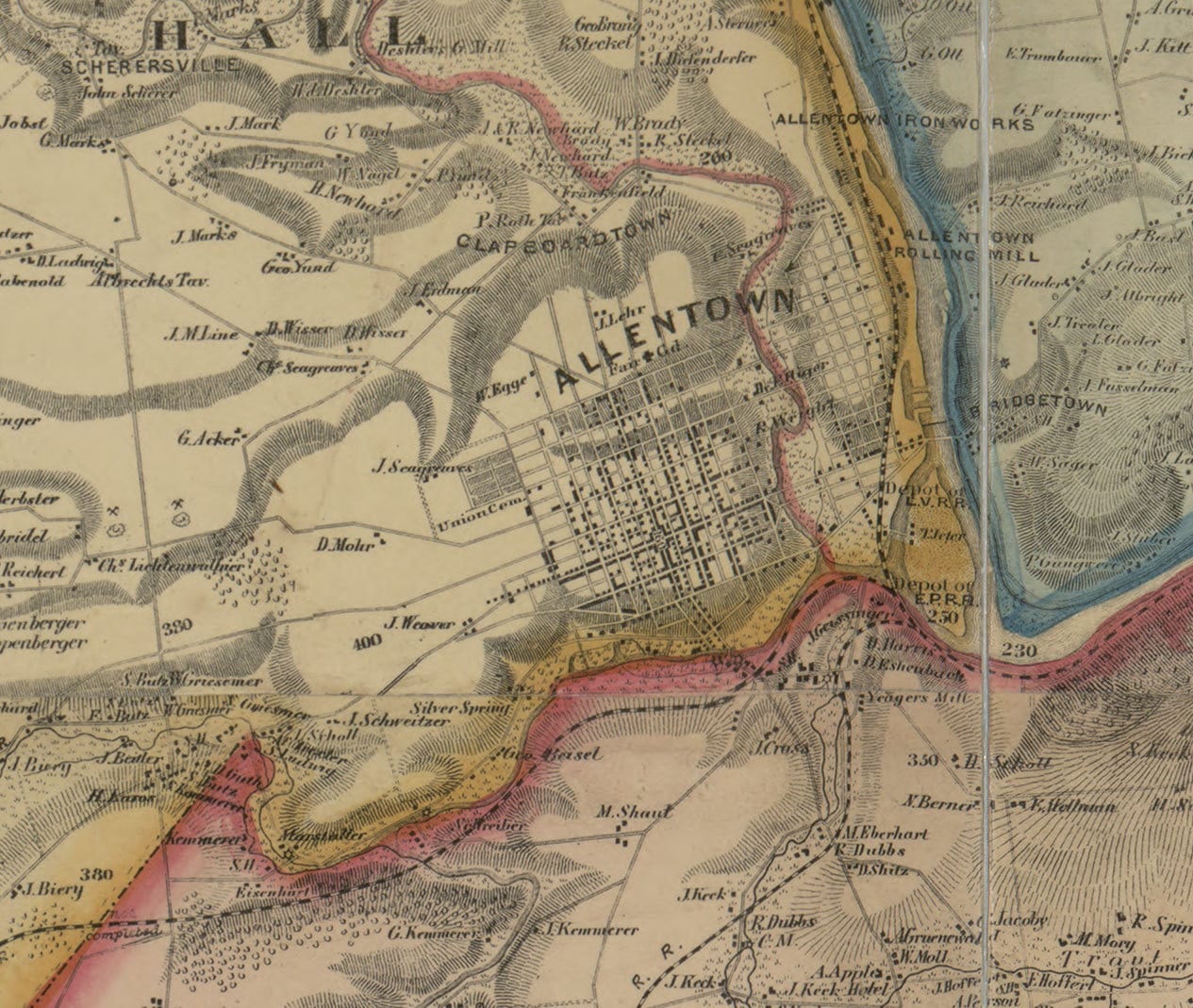 Lehigh County Pennsylvania 1865 Wall Map With Homeowner Etsy