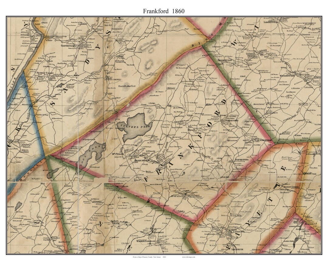 Frankford 1860 Old Town Map With Homeowner Names Culvers Pond Etsy