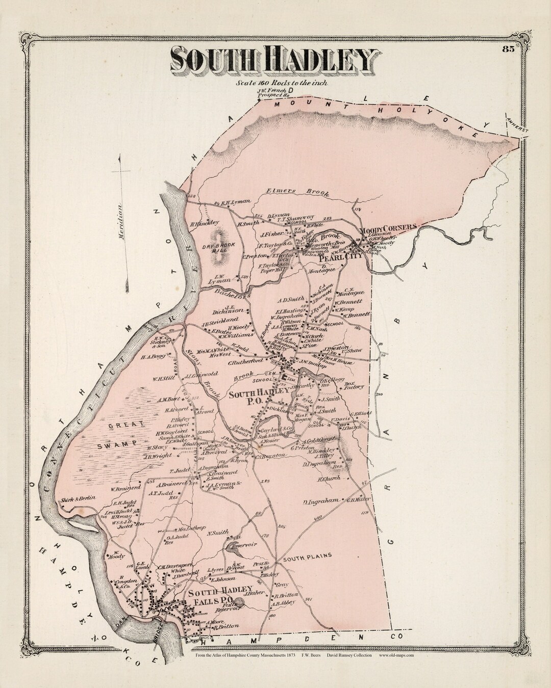 South Hadley 1873 Old Town Map Reprint Hampshire County, Massachusetts