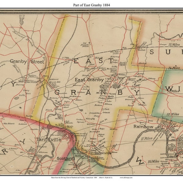 East Granby, Part of 1884 Old Town Map with Homeowner Names Connecticut - Reprint Hartford Vicinity CT