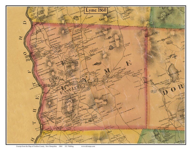 Lyme 1860 Old Town Map With Homeowner Names New Hampshire Etsy