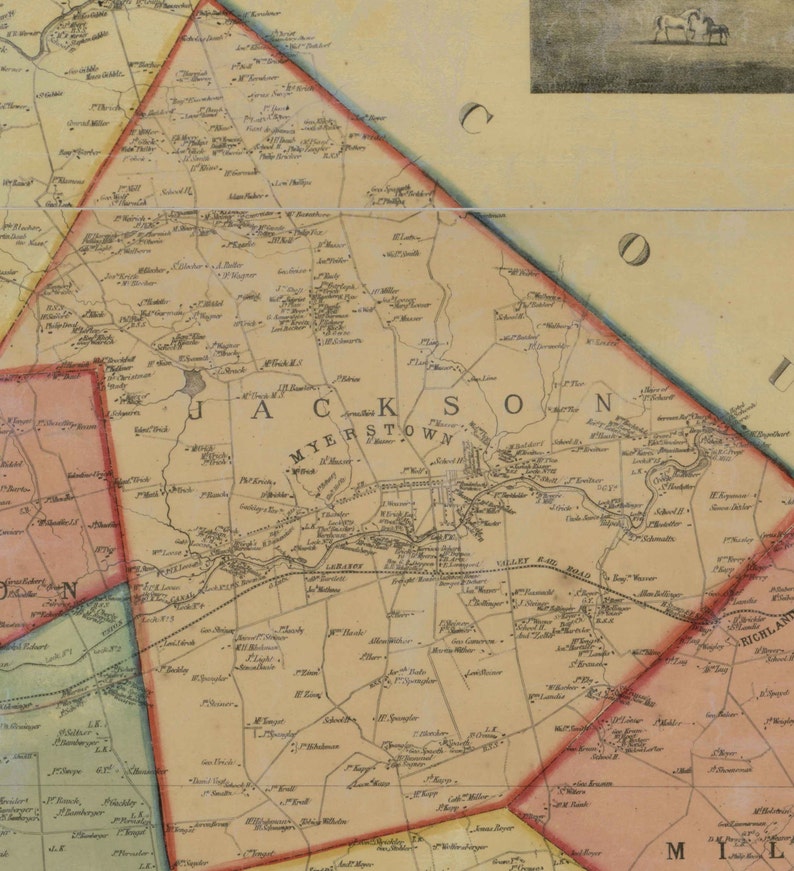 Lebanon County Pennsylvania 1860 Wall Map With Homeowner Etsy