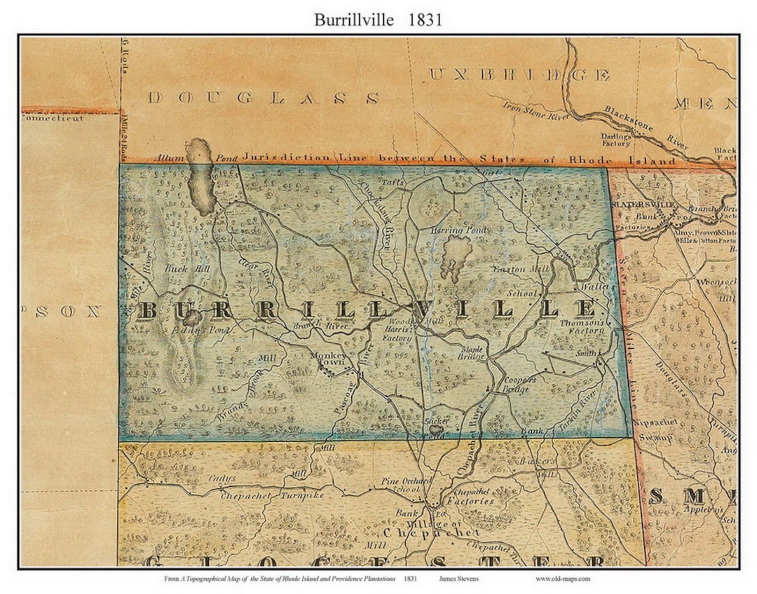 Burrillville 1831 Old Town Map With Homeowner Names Rhode Island