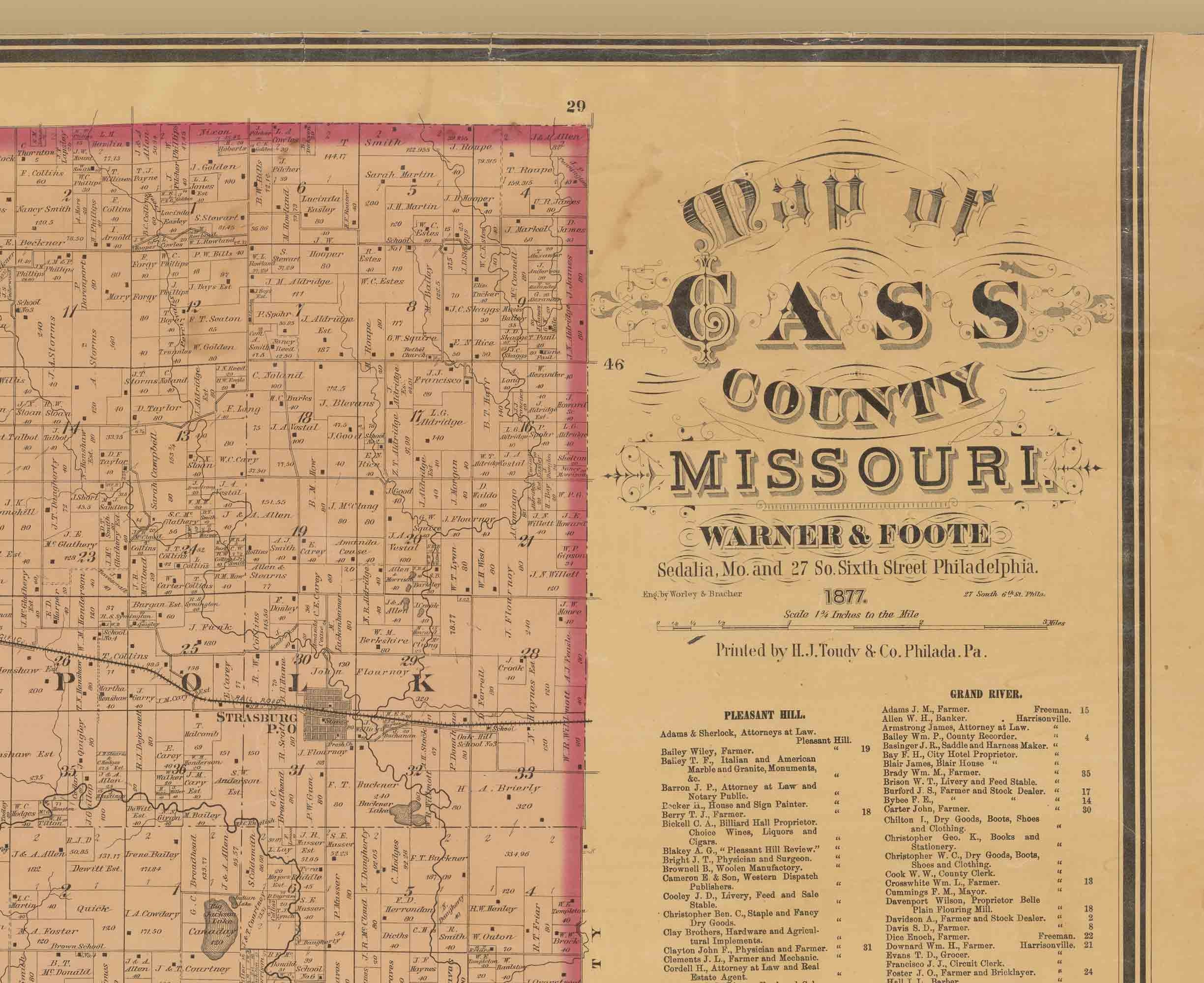 Cass County Missouri 1877 Old Wall Map with Landowner & Etsy