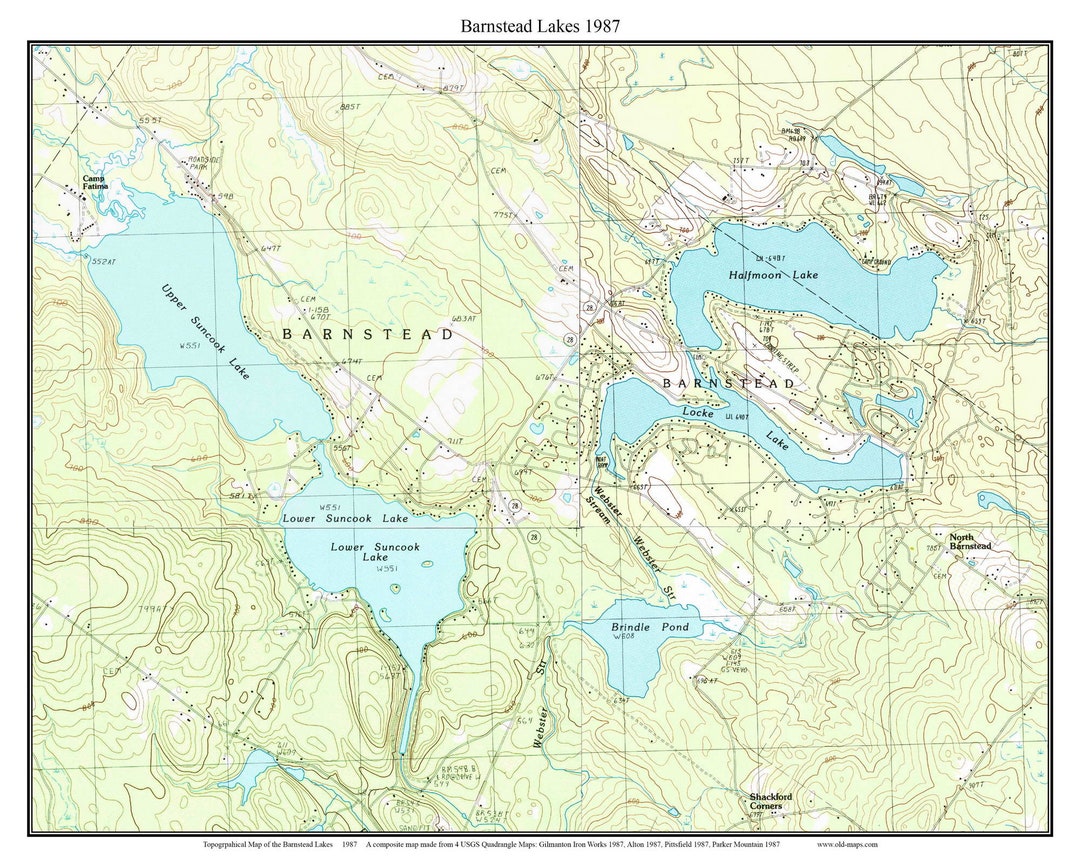 Barnstead Lakes 1987 Old Topographic Map Suncook Lake Halfmoon Lake