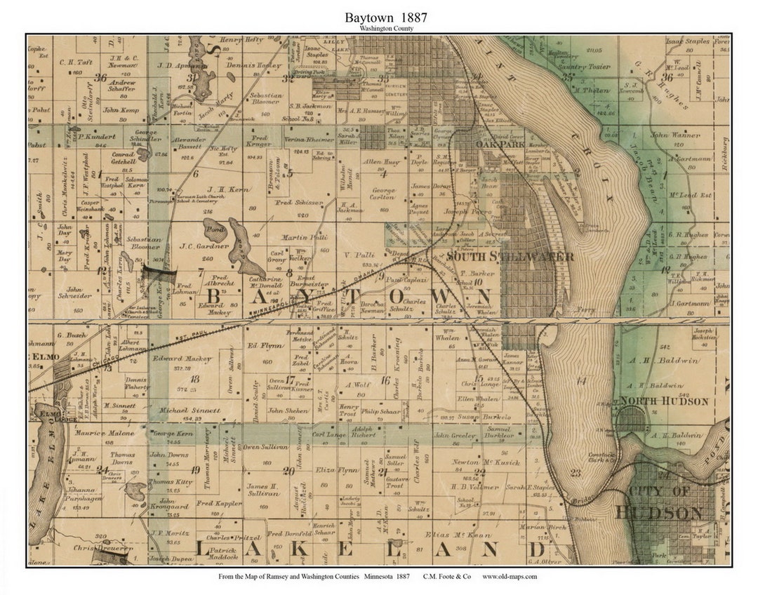 Baytown 1887 South Stillwater Old Town Map With Homeowner Names