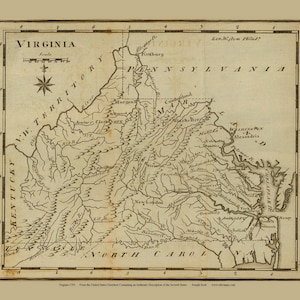 Virginia 1795 - Old Map Reprint USA 1795 Gazetteer Atlas 19