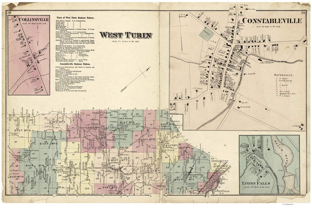 West Turin 1875 Old Town Map Reprint, Constableville, Collinsville