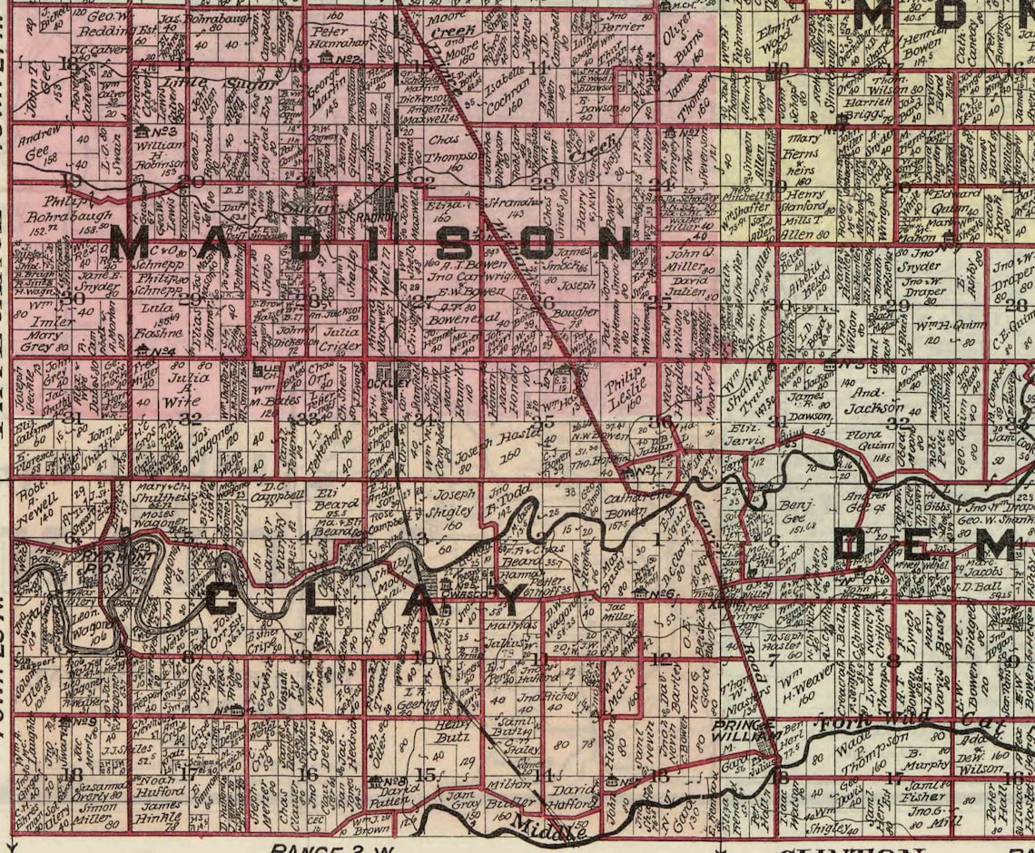 Carroll County Indiana 1898 Old Wall Map Reprint With Etsy