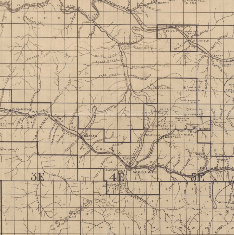 Shoshone County Idaho 1907 Old Wall Map Reprint Lot Etsy