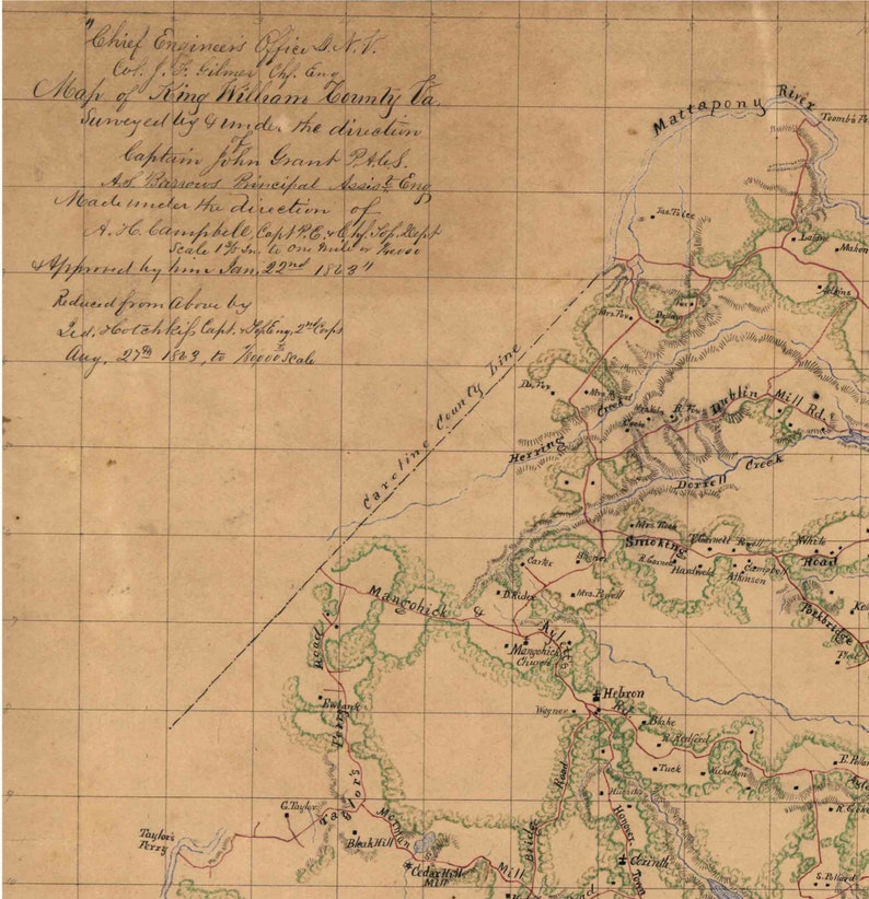 King William County Virginia 1863 Old Wall Map With Homeowners Etsy