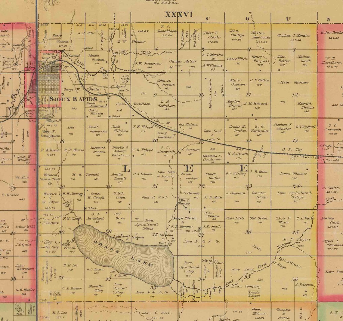 Buena Vista County Iowa 1884 Old Wall Map with Landowner Etsy