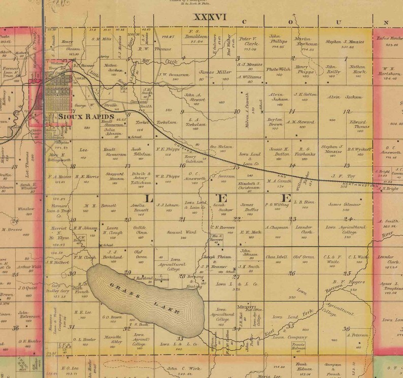 Buena Vista County Iowa 1884 Old Wall Map With Landowner Names Etsy